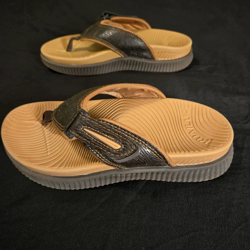 KUAiLU Sandals Mens Size 7 Brown Thong Adjustable Strap Casual Summer Comfort‎